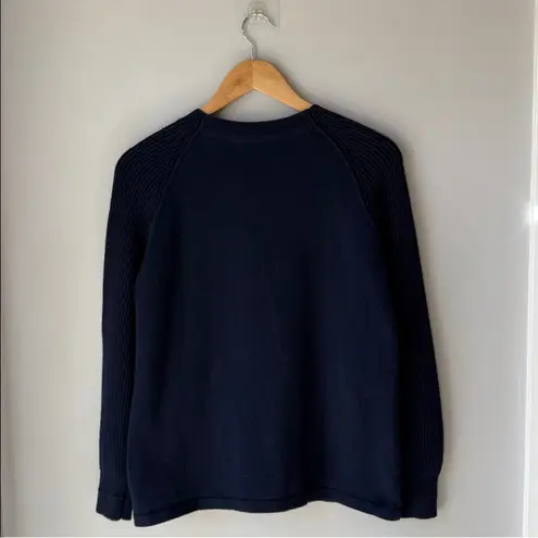 Vince  Navy Ribbed Raglan Sleeve Crewneck Sweater - Image 5