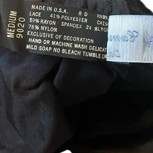 Lady Cameo Vintage 80s Black Sheer Romantic Floral Lace Lingerie Teddie Bodysuit Size M