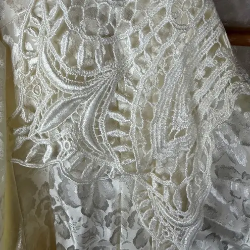 Amanda Smith Vintage Ivory Floral Lace Blouse Womens Size 18W 38 Long Sleeve