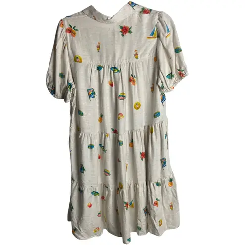 Jane and Delancey Size Xs Hotel Mini Tiered Dress Fish Boat Fruit Linen Tropical