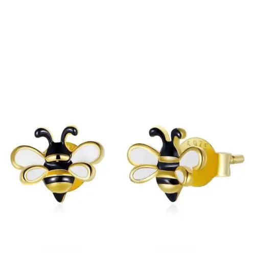 S925 Silver Bumble Bee Earrings NWT Black