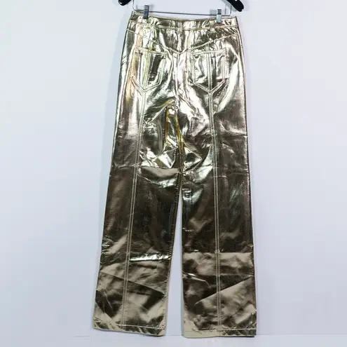 NEW Cinq A Sept Francine Metallic Gold Faux Vegan Leather Straight Leg Pants 6