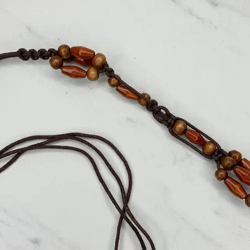 Brown Wood Beaded Tie Belt Boho Hippie Festival Size Small S ✨