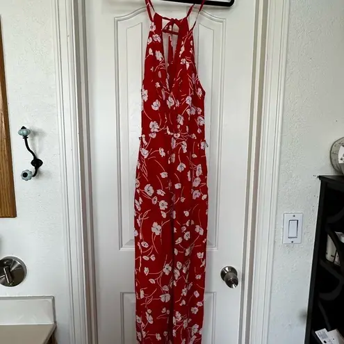 Moulinette Soeurs Red White Floral Jumpsuit S Anthropologie Wide Leg Boho Halter