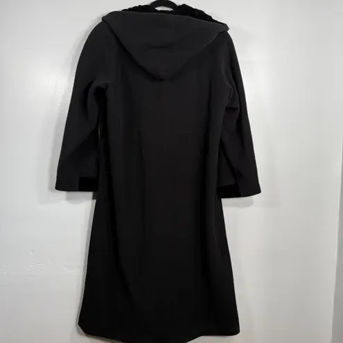 VTG Black Wool Hooded Velvet Trim Long Coat Witchy Dark Academia Core Gothic 12