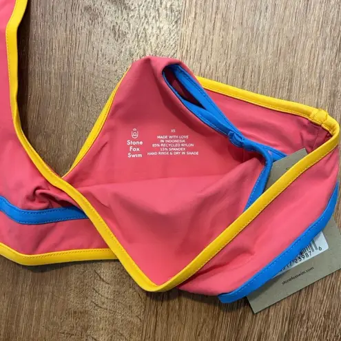 Stone Fox Swim NWT Dhalia Top In Honeycomb Sunset Pink Color Block Size XS