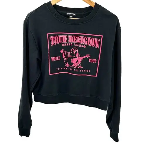 True Religion  Buddha Black Womens XLarge long Sleeve Crop Sweatshirt