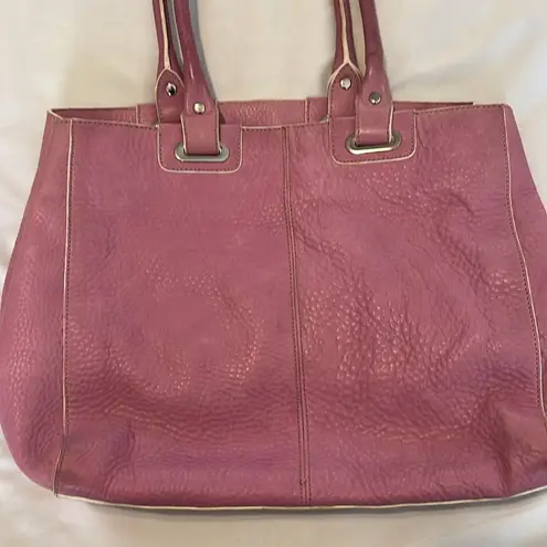 Levenger leather handbag satchel lavender with white piping clean inside EUC Purple - Image 7