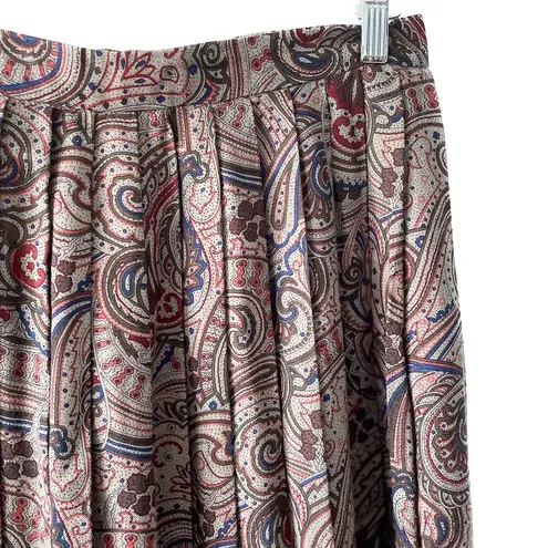 Vintage Paisley Floral Accordion Pleated Wool Blend Midi Skirt size medium M Gray