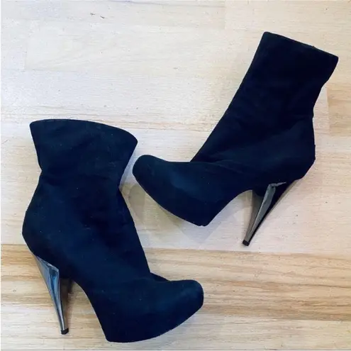 Giuseppe Zanotti black with silver heels hidden platform bootie EUC