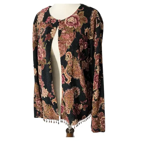 NWT VINTAGE 90s MSK Floral Beaded Top Black Size XL