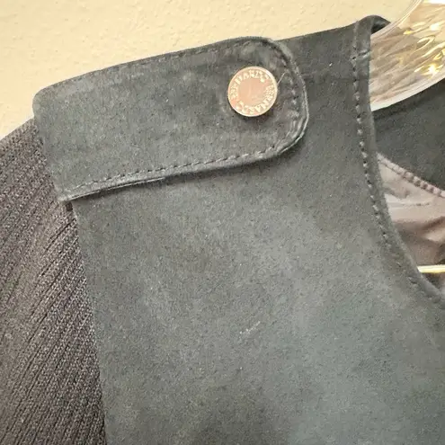 Bernardo Genuine Leather Moto Jacket Knit Sleeves Black Cropped Medium 