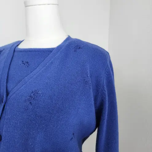 Vintage 90s Liz Claiborne Villager Blue Floral Knit Cardigan Sweater Twinset M Size M