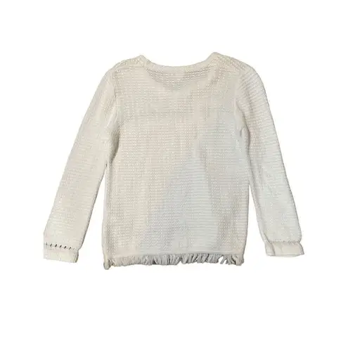 J. Crew ivory white cut out sweater with fringe detail XS White