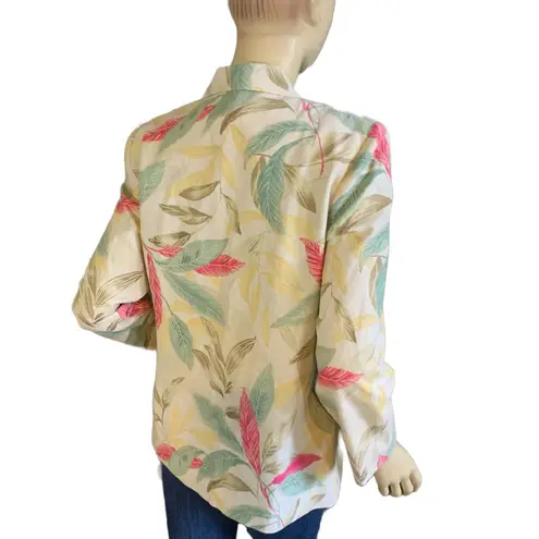 VINTAGE 1990'S ALFRED DUNNER PETITE LINEN BLEND LEAF PRINT MULTI