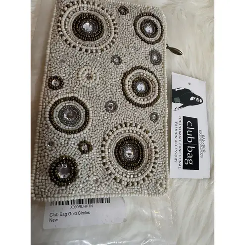 New: Bamboo Trading Co. Women's White Gold Beaded Crossbody Mini Bag/Wristlet