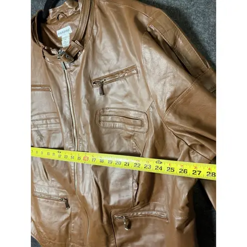 Jessica London Women's Brown 100% Leather Biker/Moto Jacket - Size 28 Plus