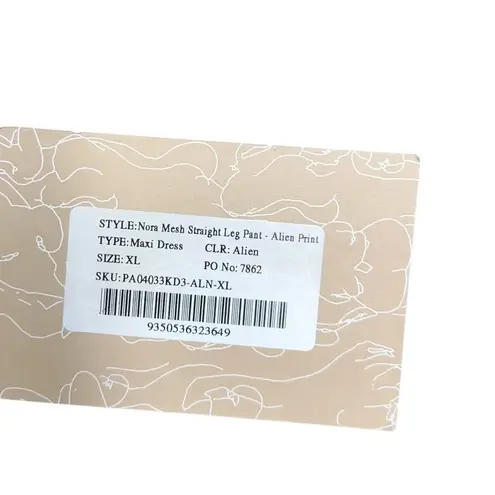 Meshki Nora Mesh Straight Leg Pant Sheer Alien Print Cream Green Size XL