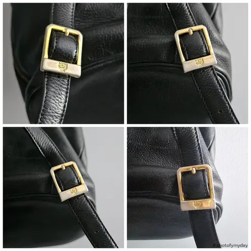 MCM Black Pebbled Calf Leather Gold Logo Backpack