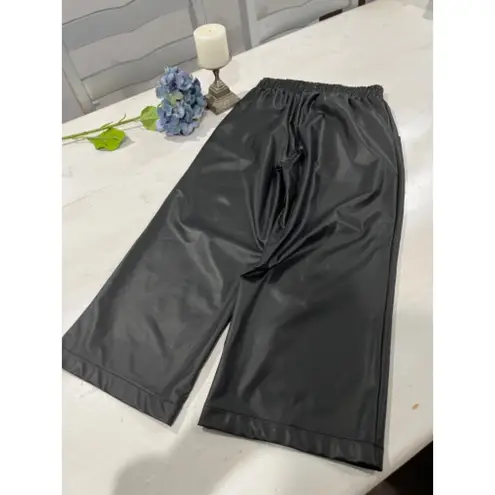 First Love Faux Leather Wide Leg Elastic Waist Cropped Pants S