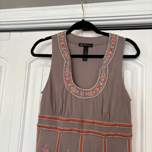 INC International Concepts Tan And Orange Embroidered/Beaded Dress Size Medium