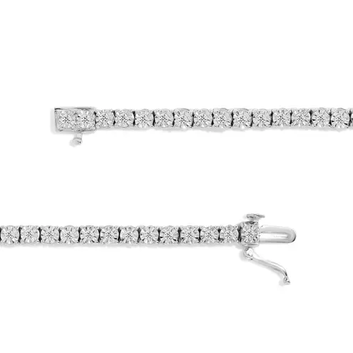 Brilliance NIB Haus of  .925 Silver 1 Cttw Diamond Faceted Bezel Tennis Bracelet