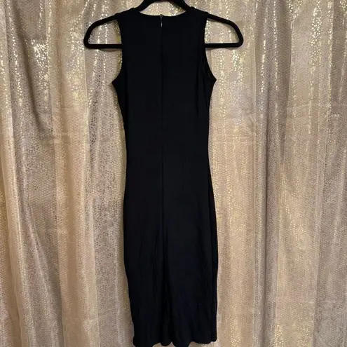 Popilush Black Ribbed Shapwear Modal Tummy Control Midi Dress Small/Medium Black