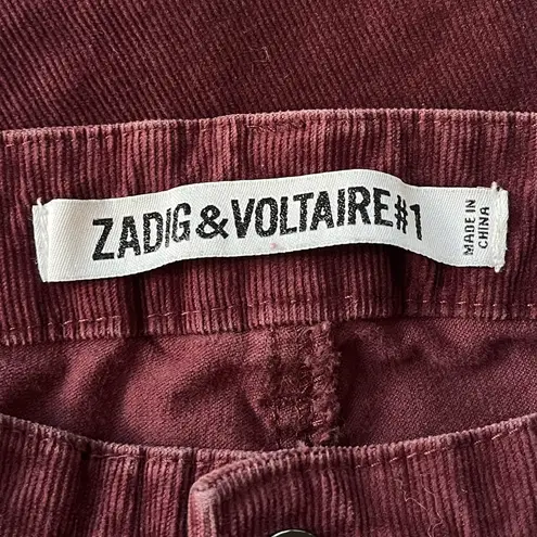 Zadig & Voltaire Corduroy Straight Leg Pants Burgundy Size Small UK 36