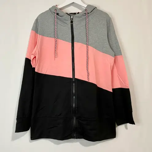 Cellabie Women’s Color Block Floral Lined Four Pocket Zip Up Hoodie Size S NWOT Multi