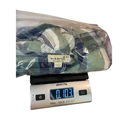 One World 2x Plaid Mixed Media Front Wrap Tie Neck Long Sleeve 2X NWT