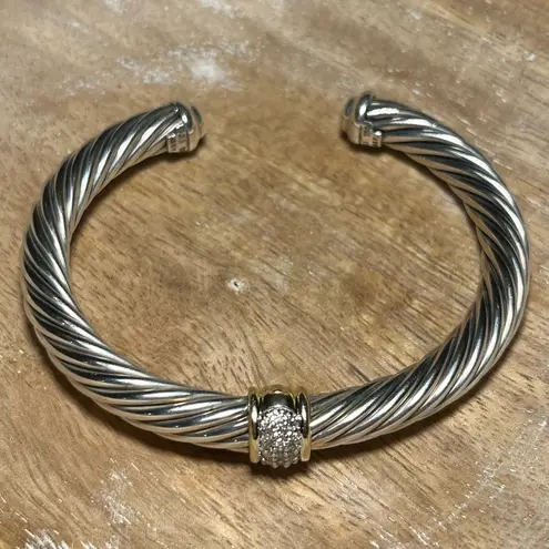 David Yurman Cable Station Bracelet Sterling 18K Yellow Gold & Pavé Diamonds