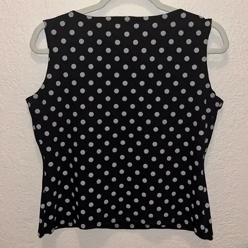 Vintage Y2K Women's Black off White Polka Dot Sleeveless Top • modest • business Size L