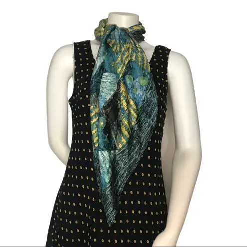 Polka Dot Dress Chiffon Ruffle Layers Black Sleeveless Gold Pattern Scoop Neck Size M