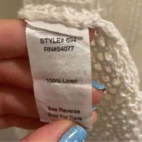 CAbi  Cream 100% Linen Crochet See Through Long Line Laganlook Tank Top boho