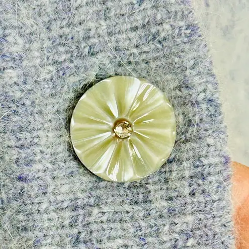 Rare Vintage Kamiran Gray Angora Button Up Sweater w/Full Taxidermy Fox Medium Blue