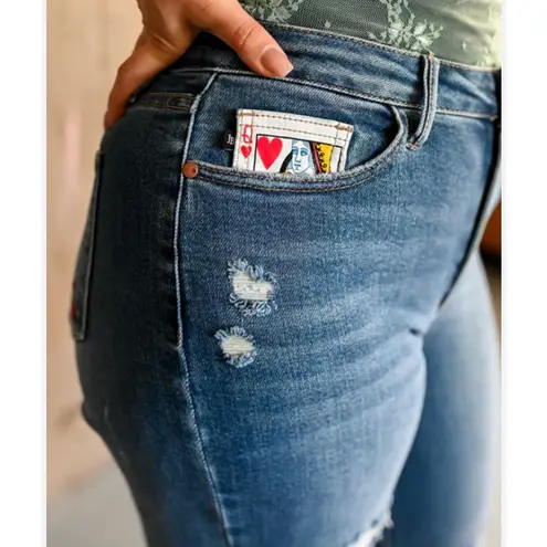 Judy Blue  High Waist Queen of Hearts Boyfriend Jeans in a medium blue wash 16W