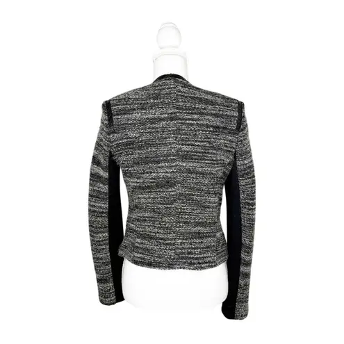 Rebecca Taylor Gray Tweed Style Leather Detail Cropped Zip Up Jacket Blazer 4