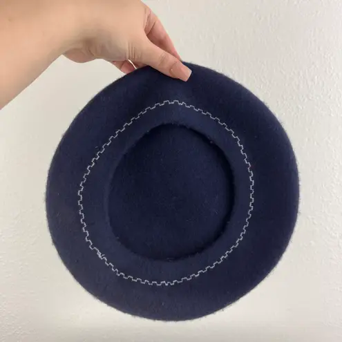 Vintage 90s Handmade Navy Blue Red Wool Star Slouchy French Beret Hat