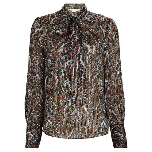 Veronica Beard đź’•VERONICAL BEARDđź’• Zaylee Tie-Bow Metallic Silk-Blend Blouse ~ Paisley Print 6