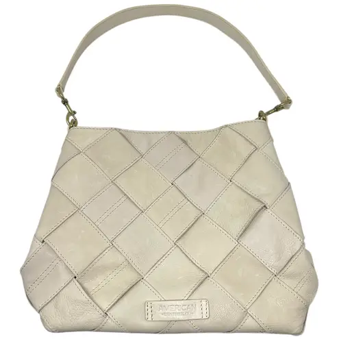 American Leather Co. “Mercer” Hobo Shoulder Bag Cream Ecru Basket Weave Purse