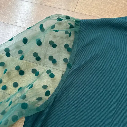 Blooming Jelly NWT Elegant Polka Dots Mesh Green Long Sleeve Blouse size XL