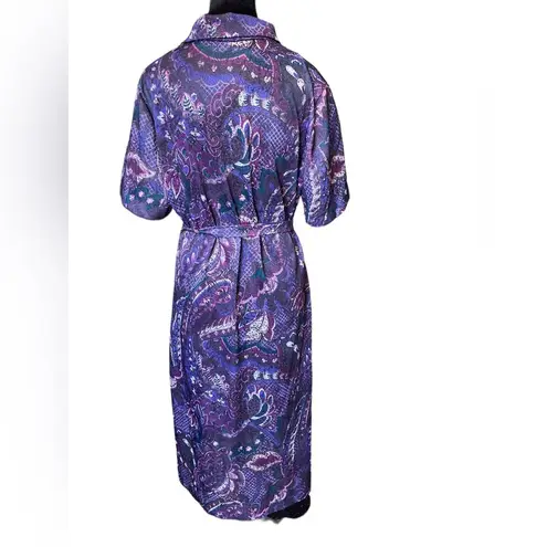 Femme of Dallas Vintage 70s Volup Purple Hippie Eclectic Floral Zip Up Mid Dress Size 1X