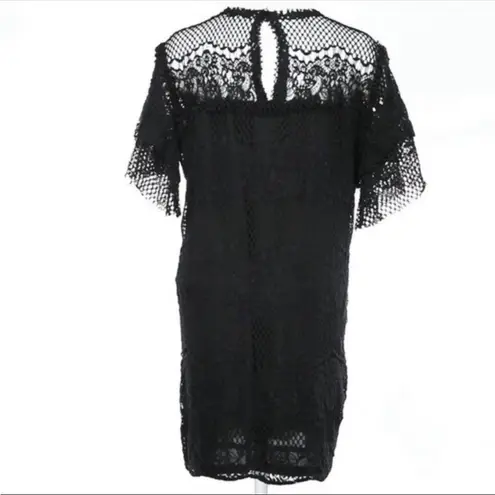 IRO Pike Crochet Mini Shift Dress Cotton Blend Boho Black Lace Beachy FR 36 US 4