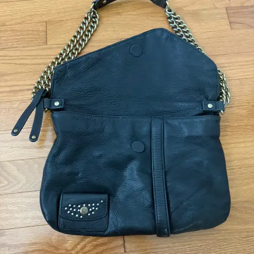 Sabina New York Grunge Style Leather Shoulder Bag Black