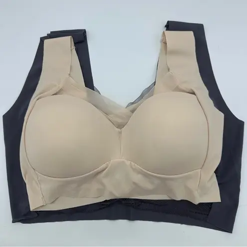 Beige Tan Cream Skin Color Nude Seamless Lace Wide Strap Wireless Bra size XXL Size M
