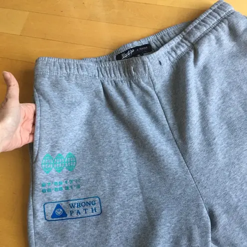 Brooklyn Cloth  “Proceed With Caution” Smiley Face Sweatpants, Gray, Size XL