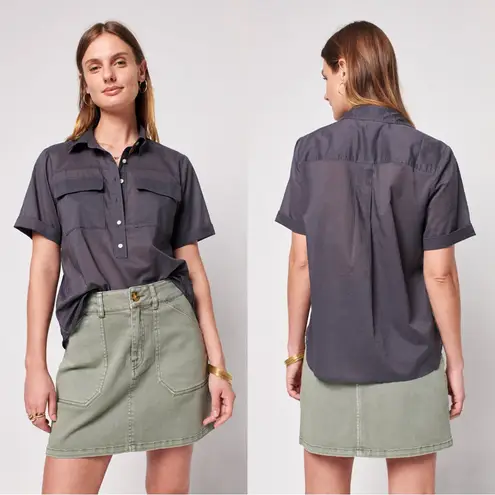 Faherty Women’s Organic Cotton The Uptown Short Sleeve Shirt Washed Black Gray L