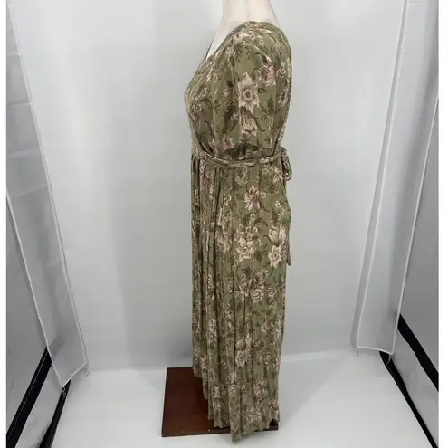 Vtg 90s Brett Alixander Midi Dress 10 Sage Floral Cottage Romantic Grunge Boho Green