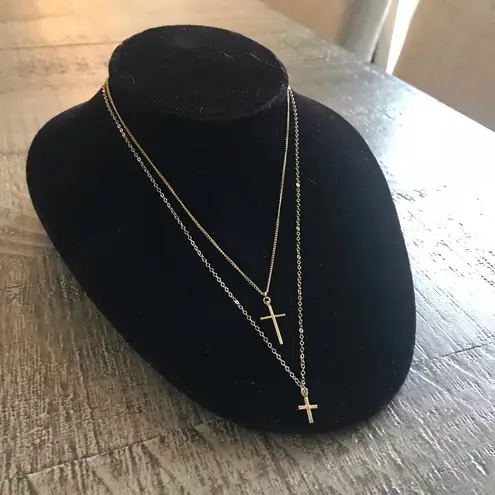 Cross Pendant Necklace Bundle, 2 Gold Toned Necklaces