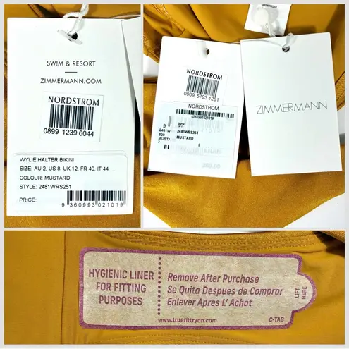 Zimmermann Wylie Halter Two Piece Bikini Swimsuit Mustard AU 2 US 8 NWT
